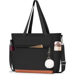 Canvas Black Tote Bag Women Waterproof Large Zipper Shoulder Bag for Work Travel